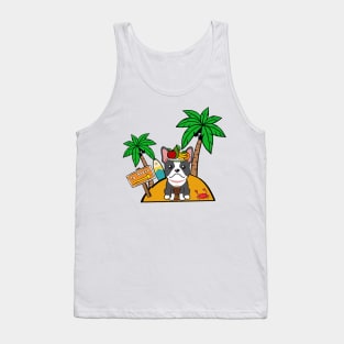 Funny french bulldog is on a deserted island Tank Top